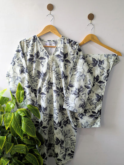 Grey Leafs Lawn Stitched 2pc