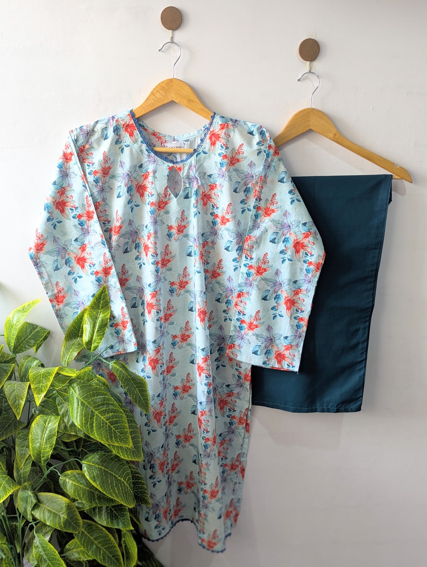 Sea Blue Petals & Blue Wide Leg Plazo - 2pcs