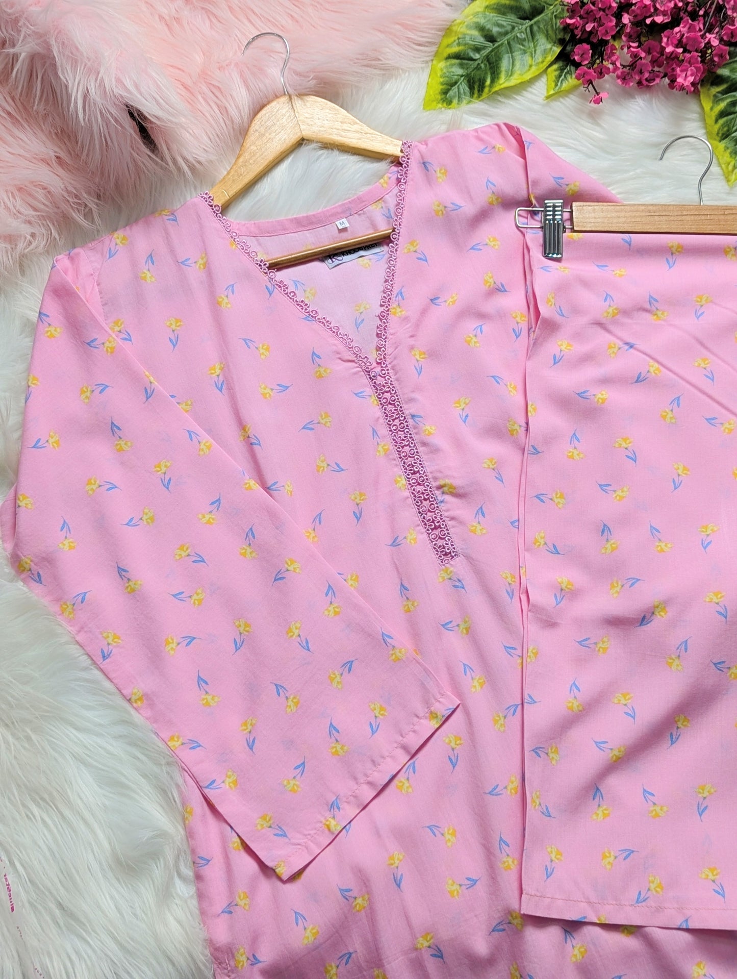 Baby Pink Petals Linen Stitched 2pc