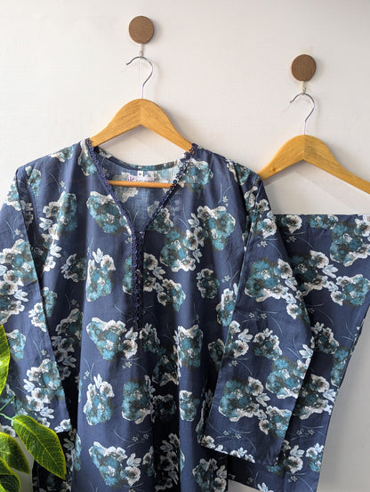 Navy Florals Lawn Stitched 2pc