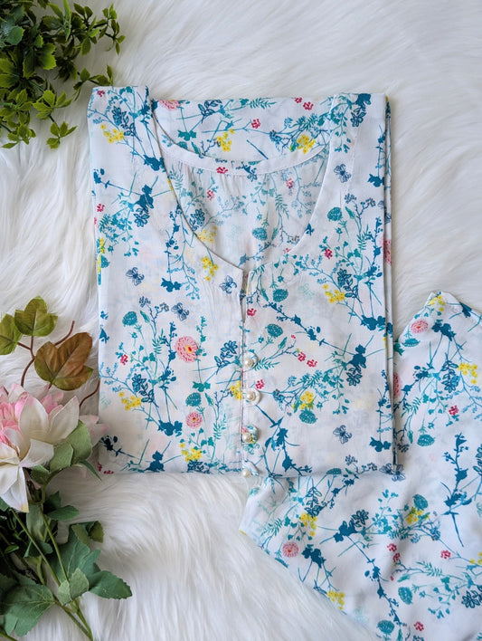 Sea White Petals Linen 2pc Dress