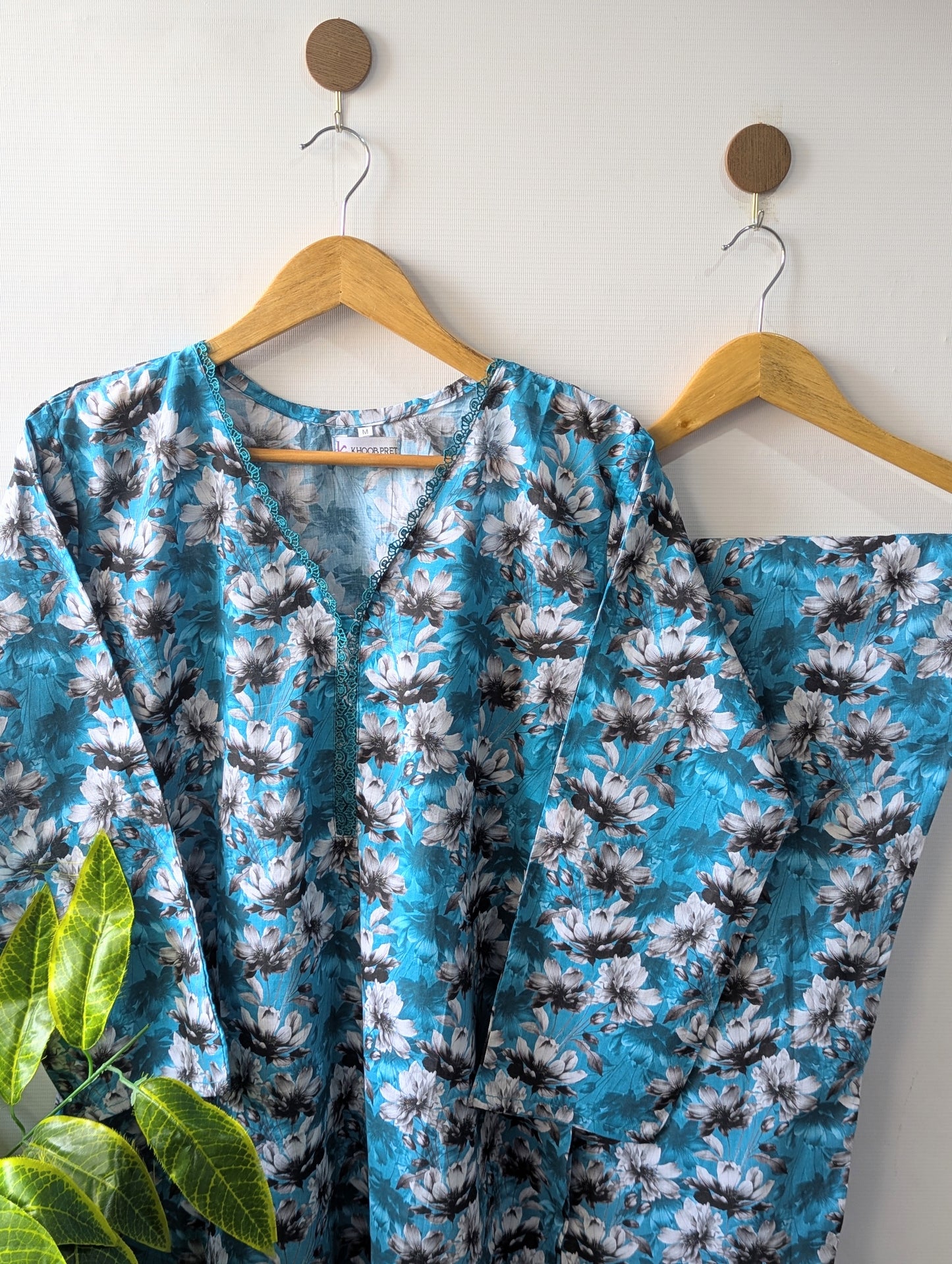 Sea Blue Florals Lawn Stitched 2pc