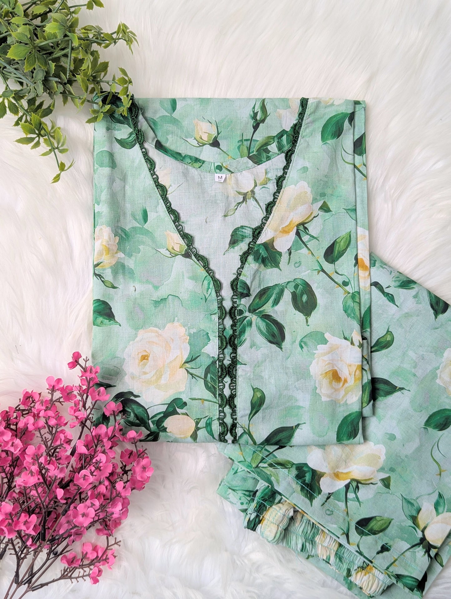 Green Florals Lawn Stitched 2pc