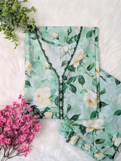 Green Florals Lawn Stitched 2pc