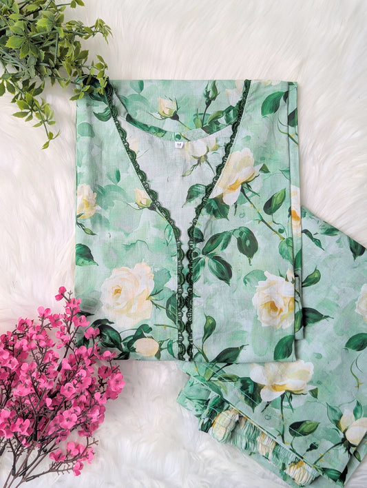 Green Florals Lawn Stitched 2pc