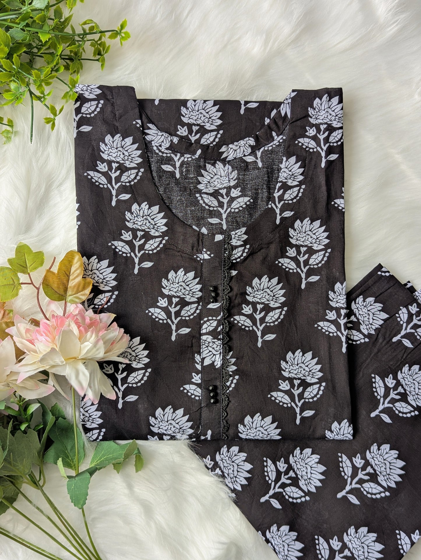 Black & White Flower Lawn 2pc Co-ord Set
