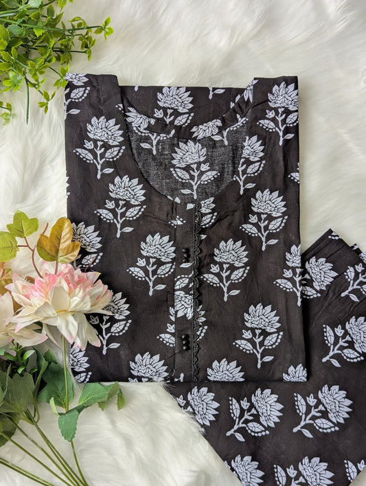 Black & White Flower Lawn 2pc Co-ord Set