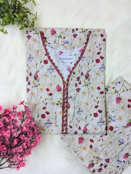White Petals Lawn Stitched 2pc