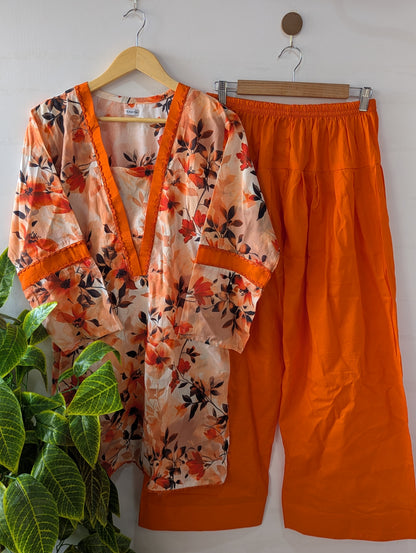 Saffron Floral Lawn Farshi Shalwar Set - 2pc Dress