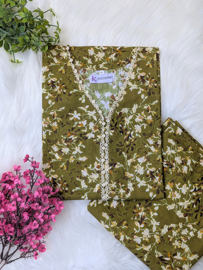 Green Petals Lawn Stitched 2pc