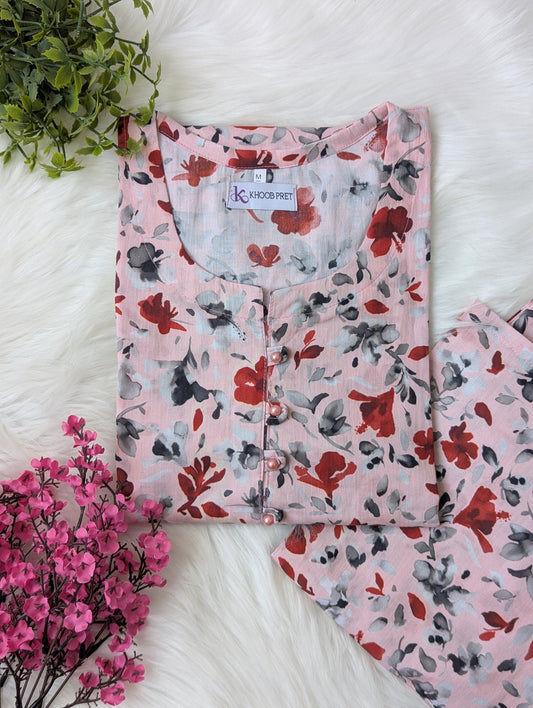 Pink Florals Lawn Stitched 2pc