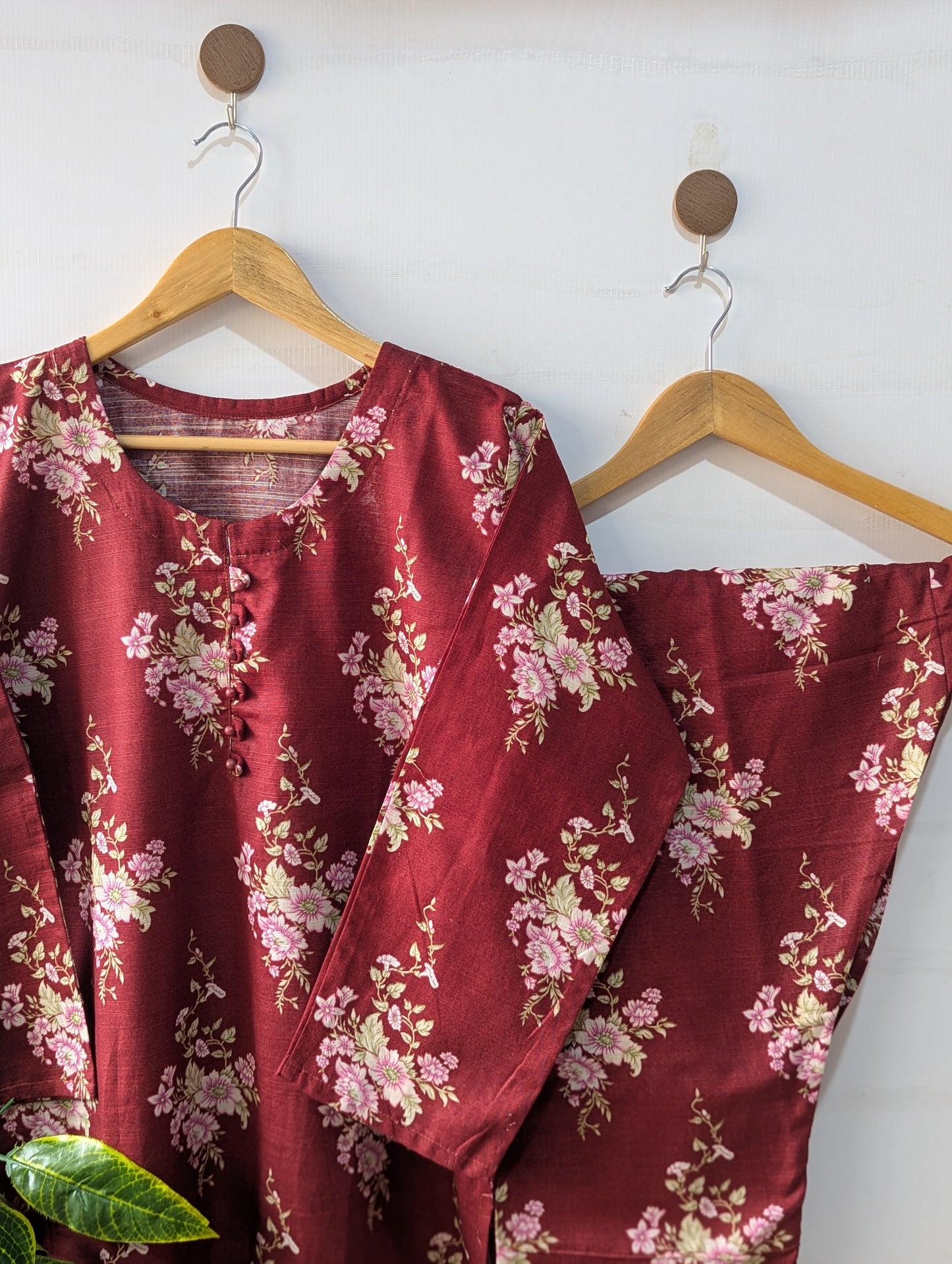 Floral Maroon Khaddar Stitched 2pc