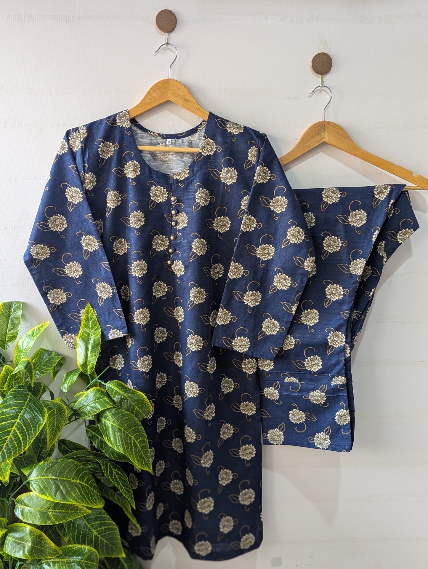 Floral Navy Khaddar Stitched 2pc