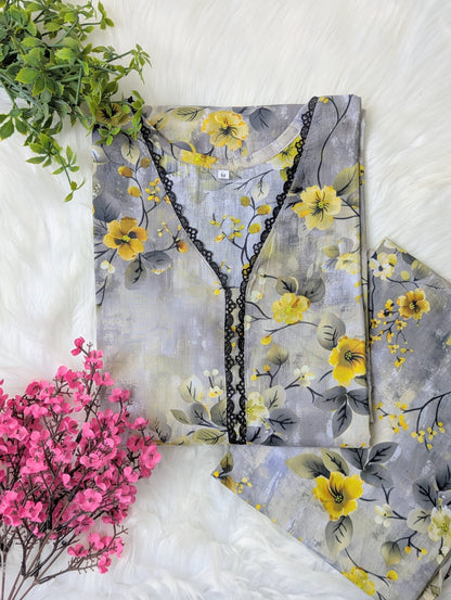 Grey Petals Lawn Stitched 2pc