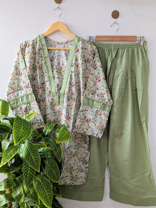 Mint Petals Lawn Farshi Shalwar Set - 2pc Dress
