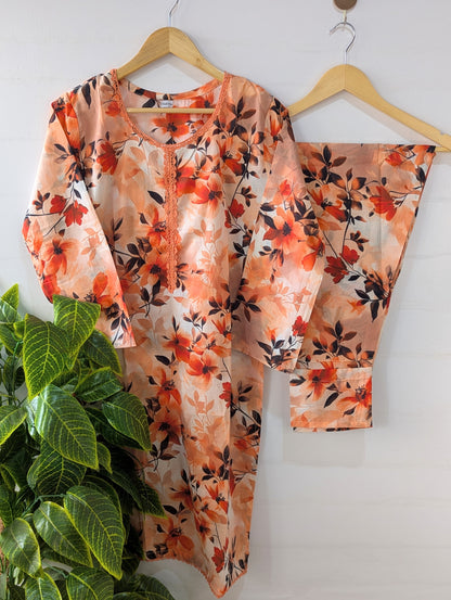 Saffron Floral lawn 2pc Co-ord Set