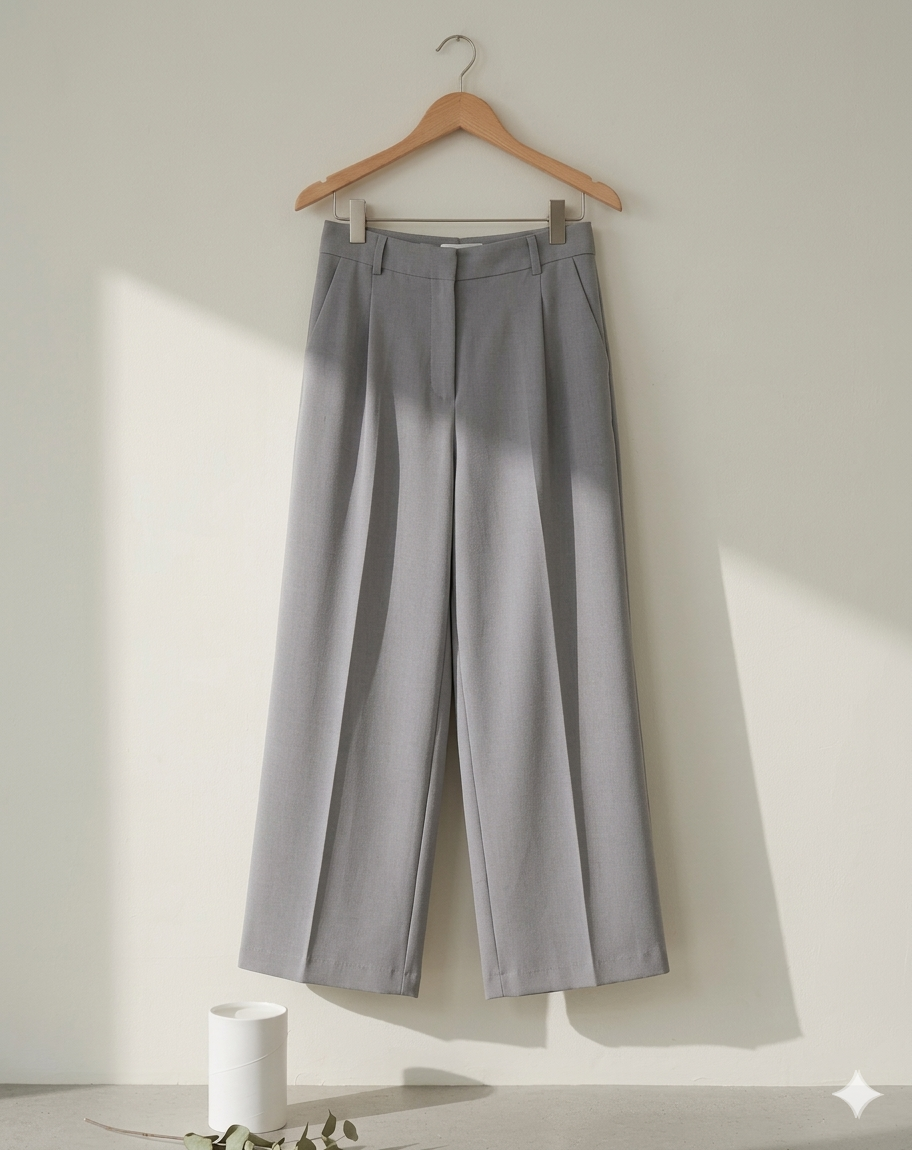 Wide Leg Pleated Korean Pants- Grey
