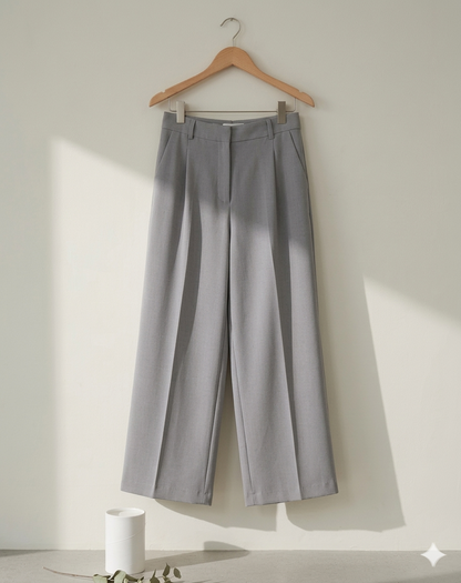 Wide Leg Pleated Korean Pants- Grey