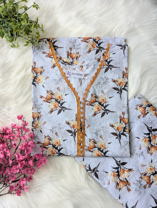 Sunset Petals Lawn Stitched 2pc