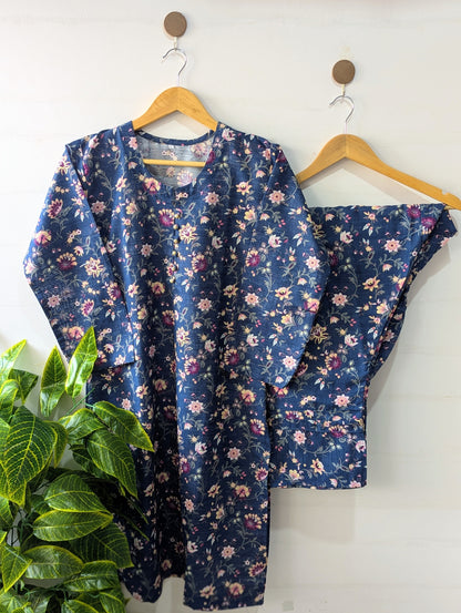 Navy Petals Khaddar Stitched 2pc