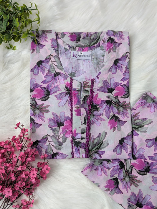 Lilac Florals Lawn Stitched 2pc