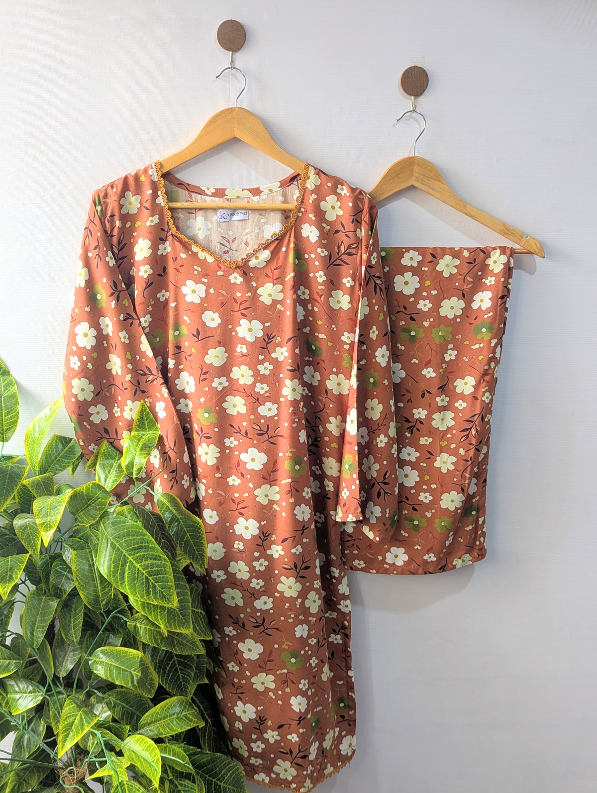 Mustard Floral Linen Stitched 2pc
