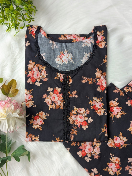 Black Florals Lawn 2pc Co-ord Set