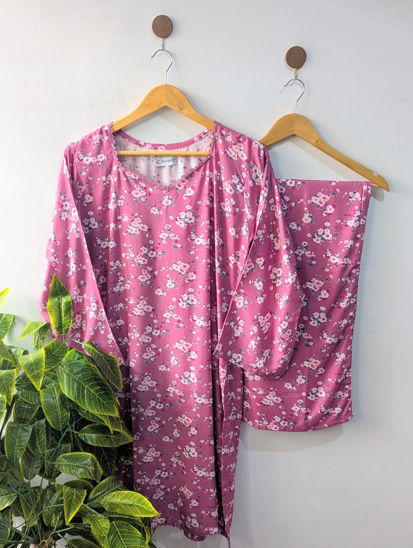 Pink Orchids Linen Stitched 2pc