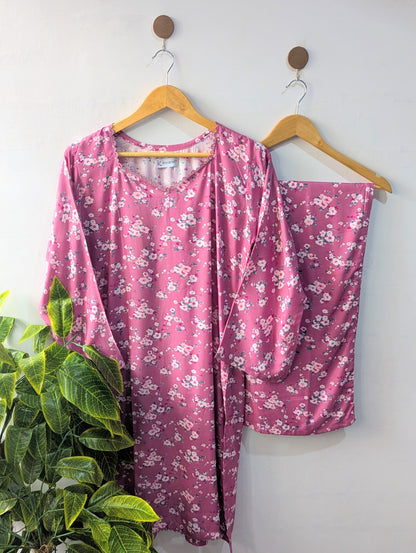 Pink Orchids Linen Stitched 2pc