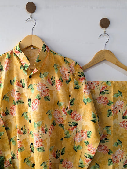 Mustard Florals Lawn Button Down Co-ord