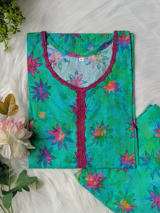 Sea Green Petals Lawn 2pc Co-ord Set
