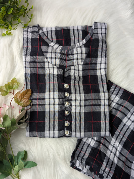 Black & White Lines Linen 2pc Dress