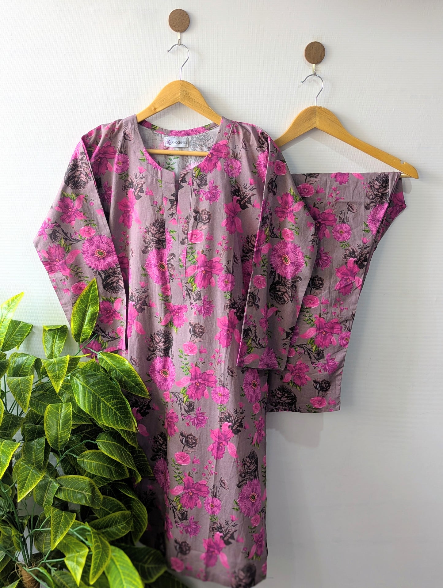 Mauve Florals Lawn Stitched 2pc