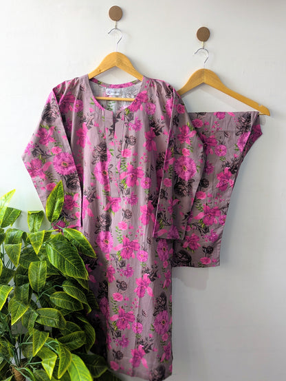 Mauve Florals Lawn Stitched 2pc