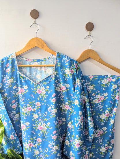 Blue Daisy Linen Stitched 2pc