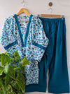 Sea Blue Lawn Farshi Shalwar Set - 2pc Dress