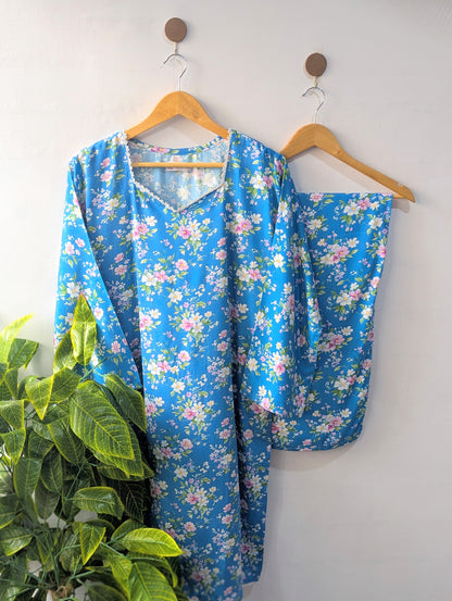 Blue Daisy Linen Stitched 2pc