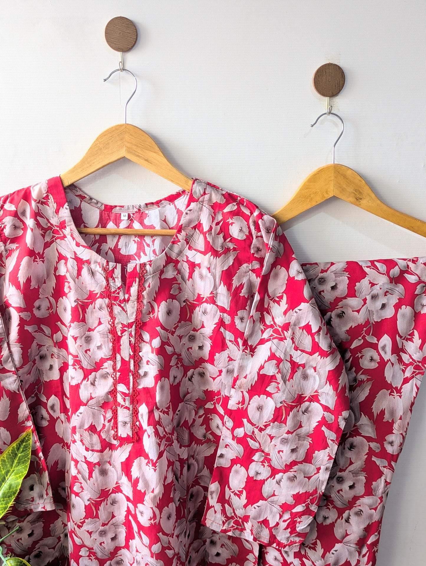 Red & White Florals Lawn Stitched 2pc