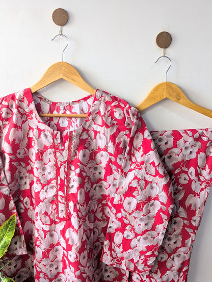 Red & White Florals Lawn Stitched 2pc