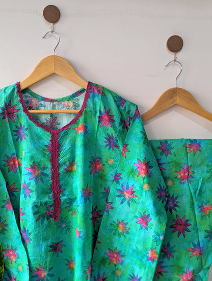 Sea Green Petals Lawn 2pc Co-ord Set