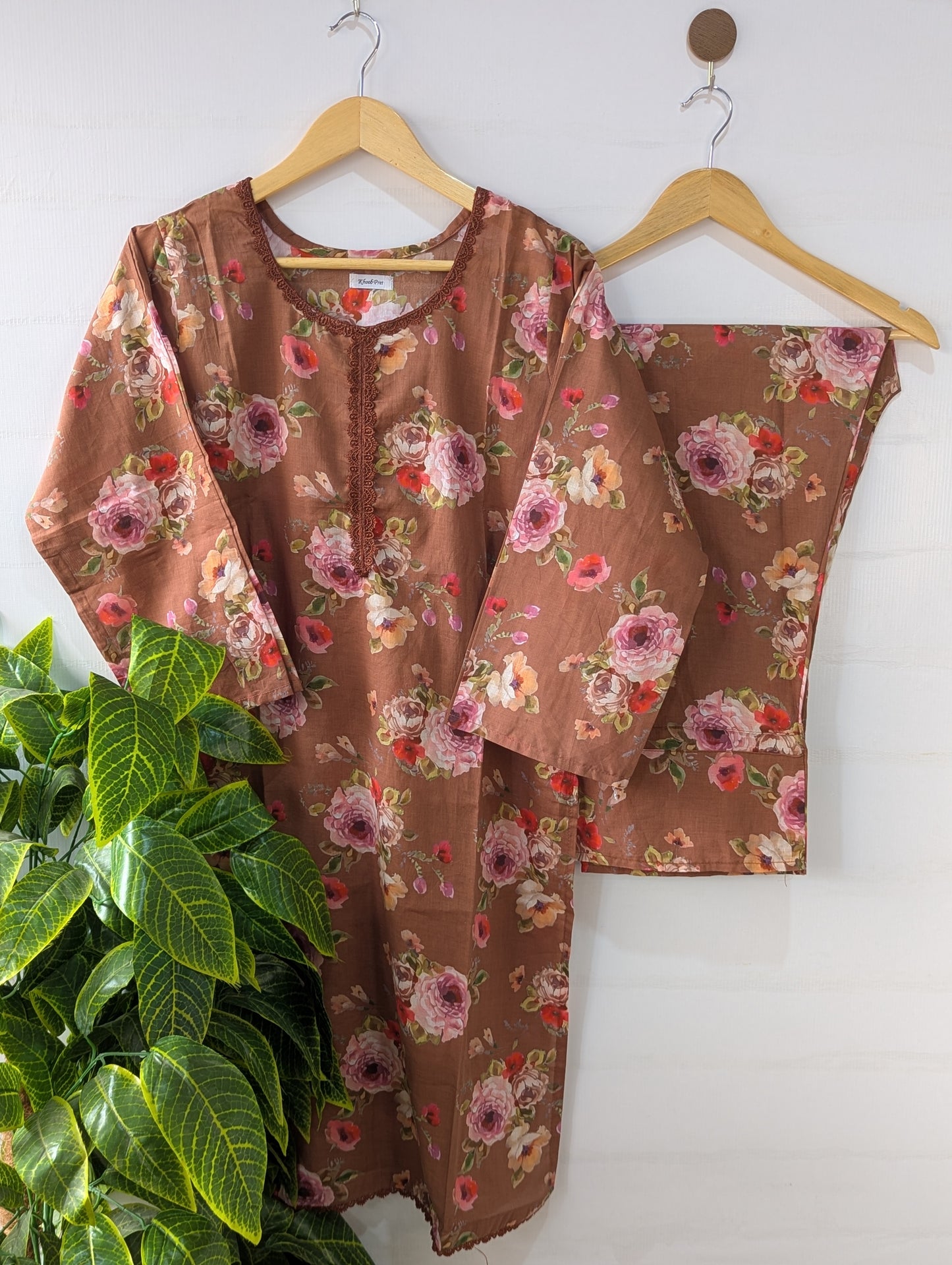 Coffee Florals Lawn 2pc Co-ord Set