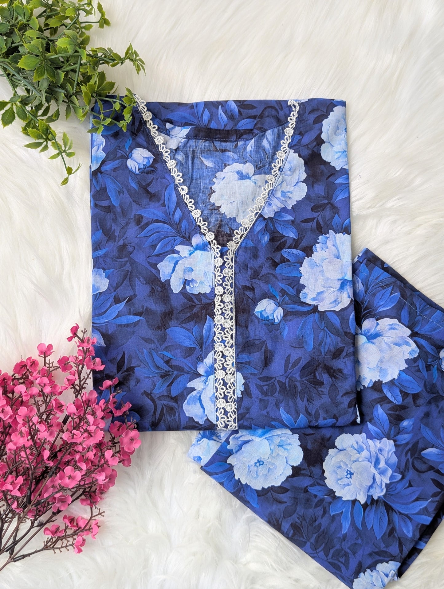 Navy Petals Lawn Stitched 2pc