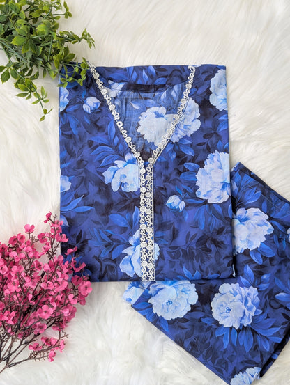 Navy Petals Lawn Stitched 2pc