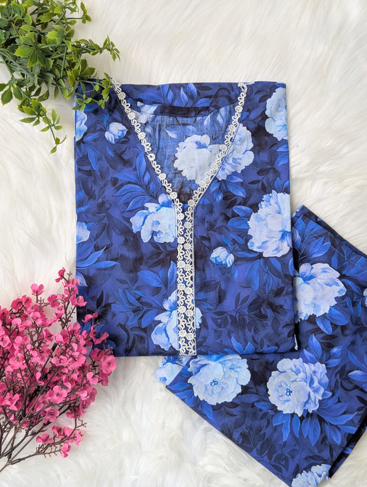 Navy Petals Lawn Stitched 2pc