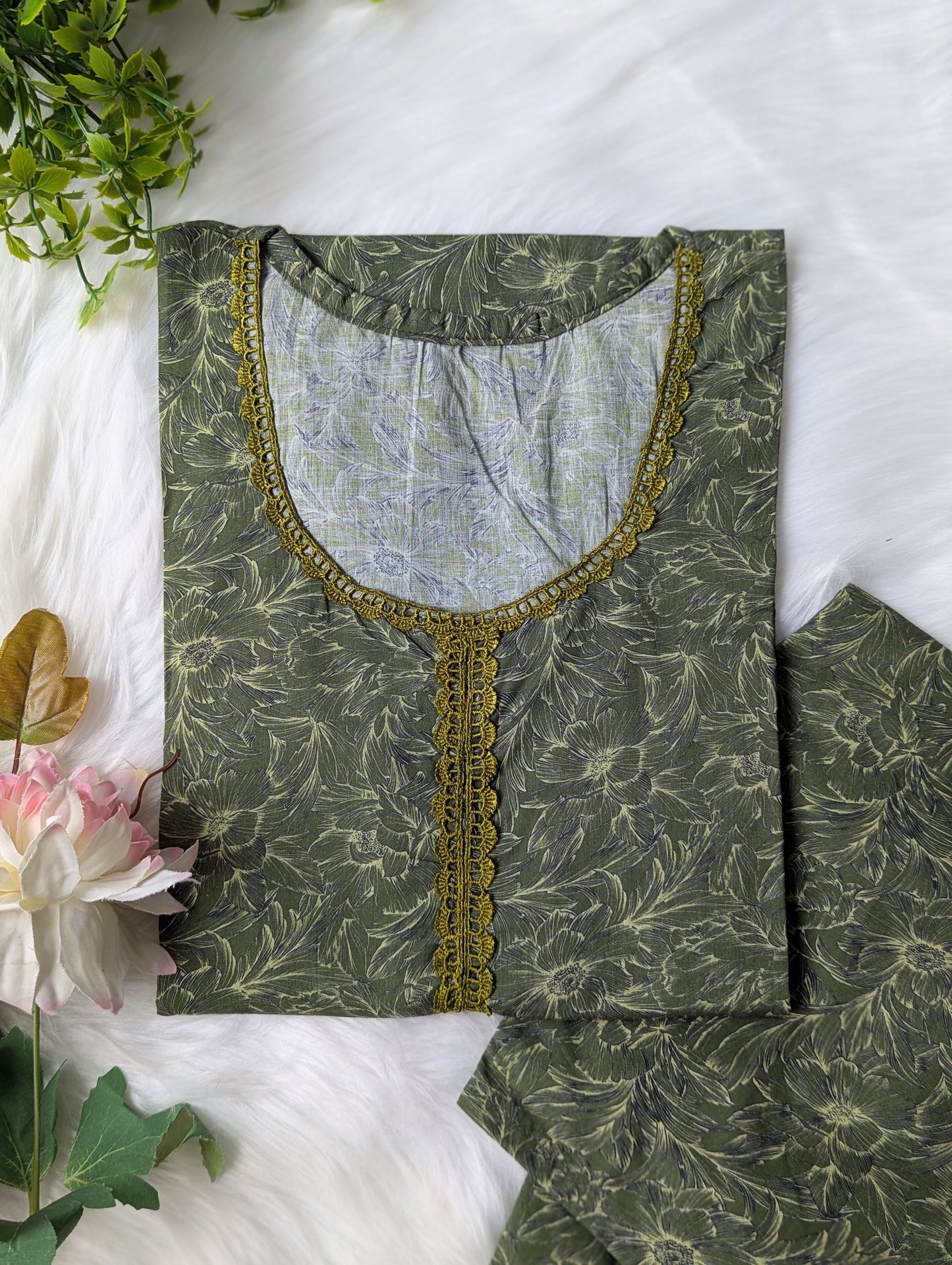 Dark Green Flora Lawn 2pc Co-ord Set