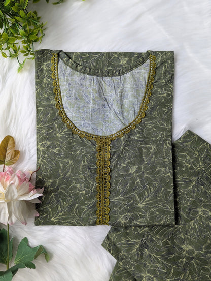 Dark Green Flora Lawn 2pc Co-ord Set