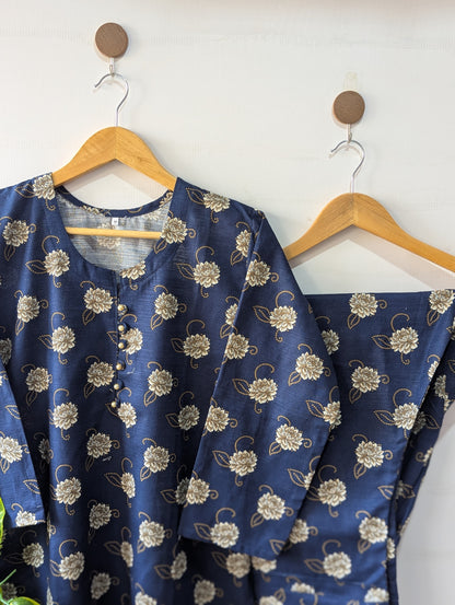 Floral Navy Khaddar Stitched 2pc