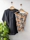 Black & Little Florals Lawn Farshi Set - 2pcs