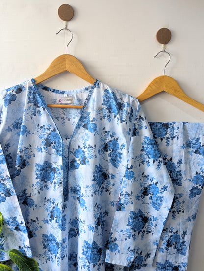 Ice Blue Petals Lawn Stitched 2pc