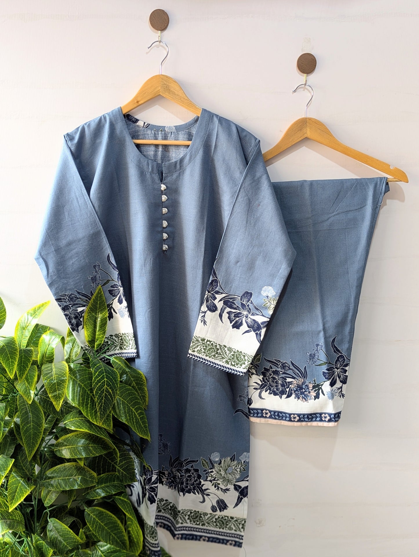 Blue Florals Khaddar Stitched 2pc